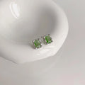 Icy Green Zircon Micro Pave Copper Stud Earrings, Geometric Square Minimalist Luxury Office Jewelry