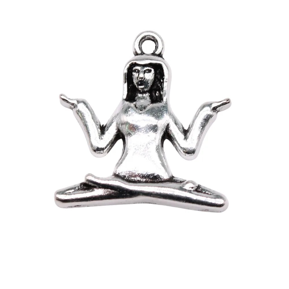 25x24mm 3.4g Antique Silver Tone Zinc Alloy Yoga Charm Pendant for DIY Necklace Bracelet Making