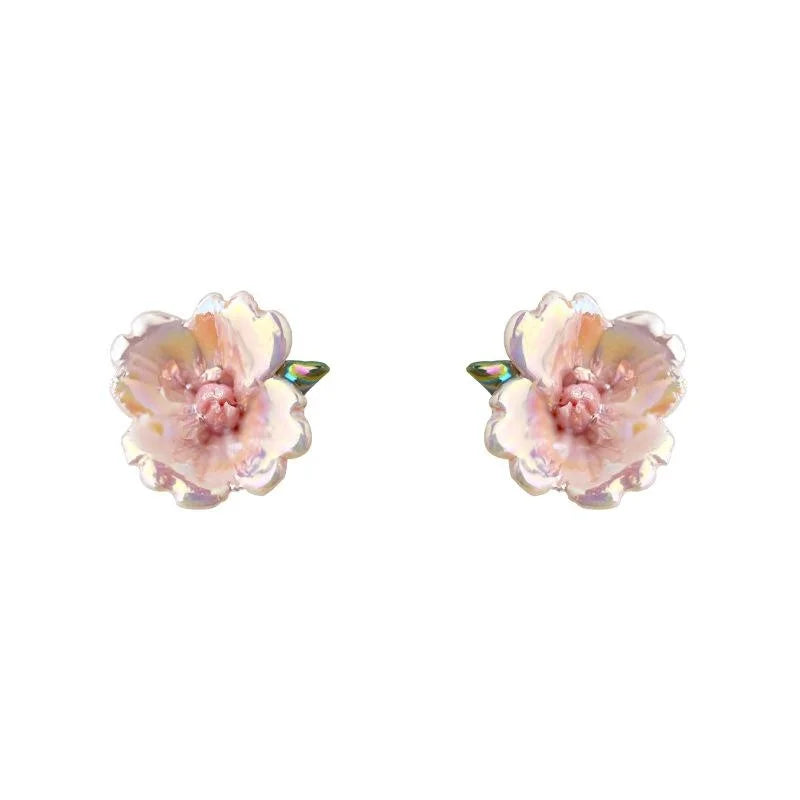 Ceramic Flower Stud Earrings Fairy Style Petal Design Fresh Sweet Forest Jewelry
