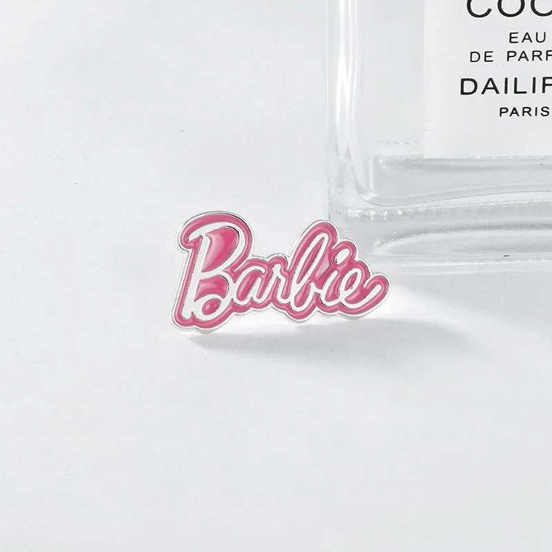 Cute Pink Script Letter Enamel Alloy Brooch, Movie Cartoon Style Metal Lapel Pin Corsage Suit Accessory Gift