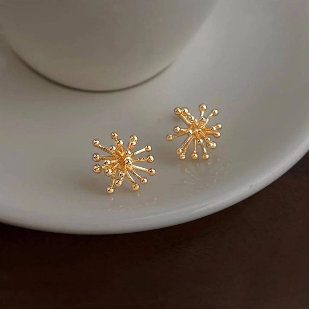14K Gold Plated Eco-Friendly Copper Geometric Ice Flower Stud Earrings Minimalist Designer Jewelry