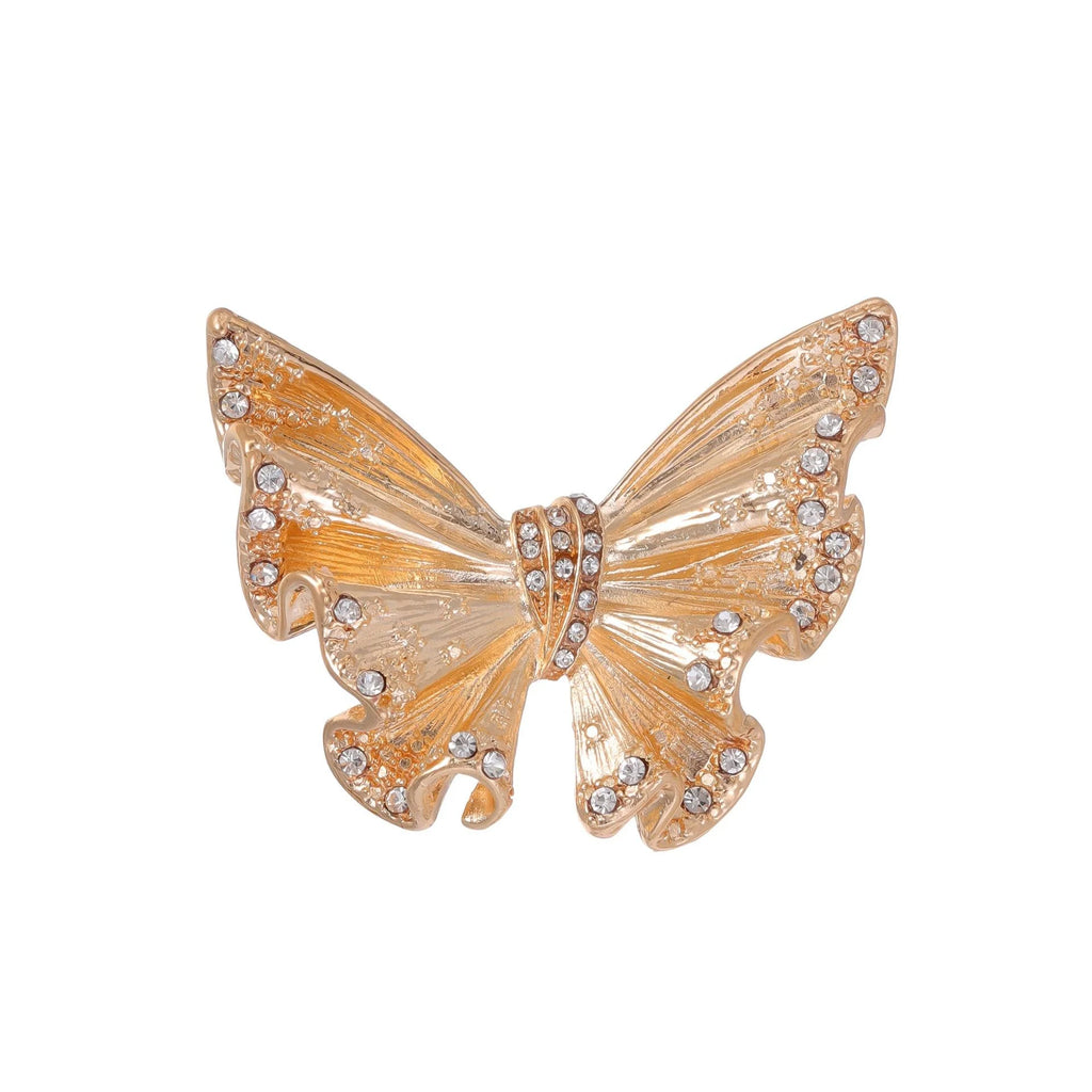 Elegant Gold Alloy Enamel Butterfly Brooch With Rhinestones, Women's Lapel Pin Suit Accessory Gift