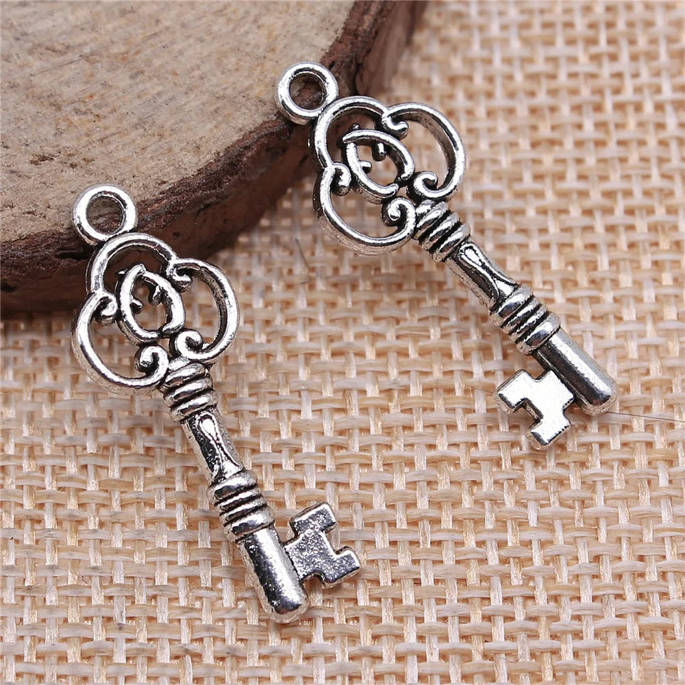 29x10mm 1.4g Antique Silver Zinc Alloy Key Charm Pendant for DIY Bracelet Necklace Jewelry Making