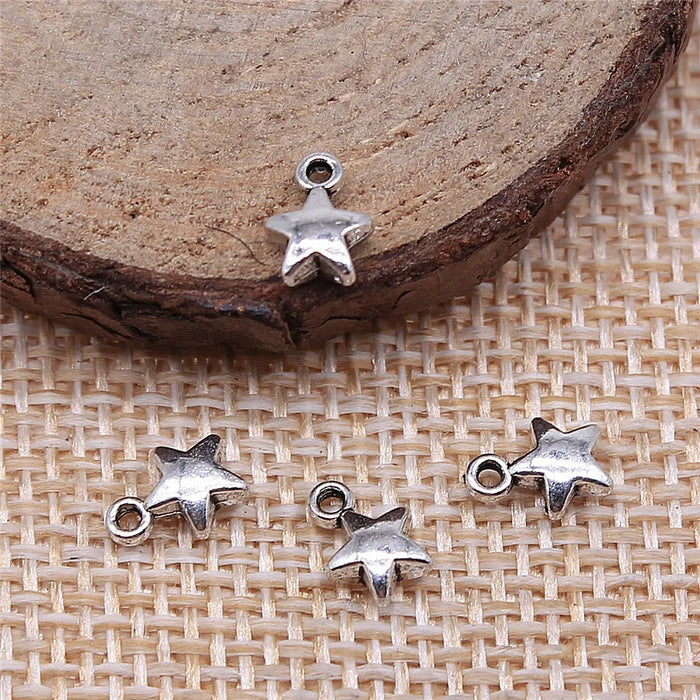 6x8mm 0.2g Antique Silver Zinc Alloy Small Five-Point Star Charm Pendant for DIY Jewelry Making