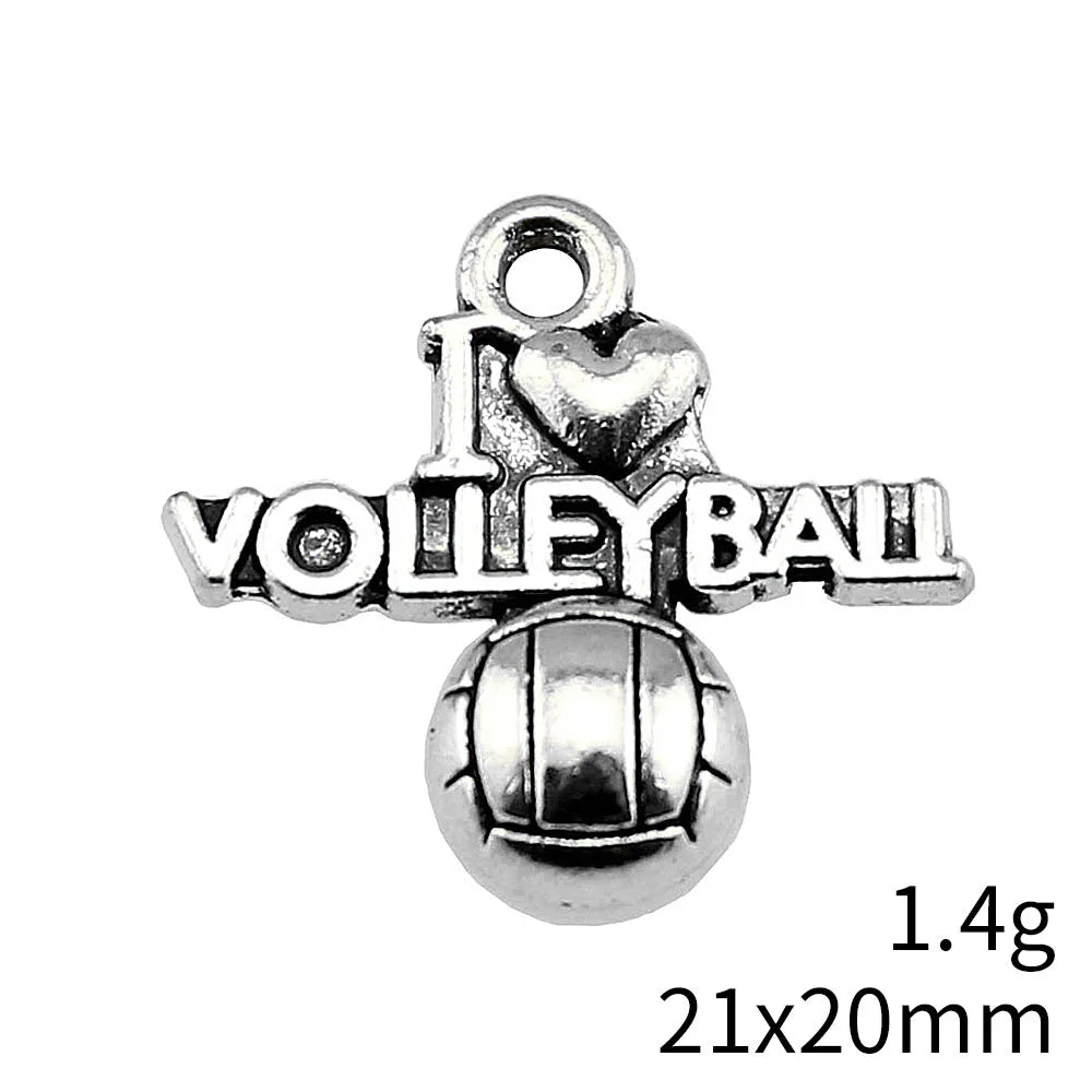 21x20mm 1.4g Multicolor Zinc Alloy I Love Volleyball Charm Pendant for Sports Jewelry Making