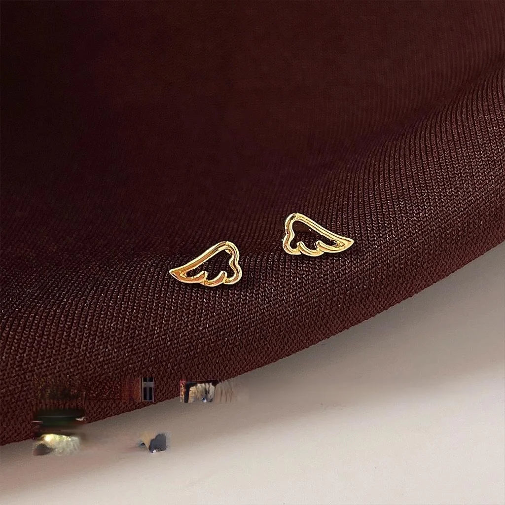 Simple Copper Mini Angel Wing Stud Earrings Silver Plated Pin Cute Commuter Jewelry