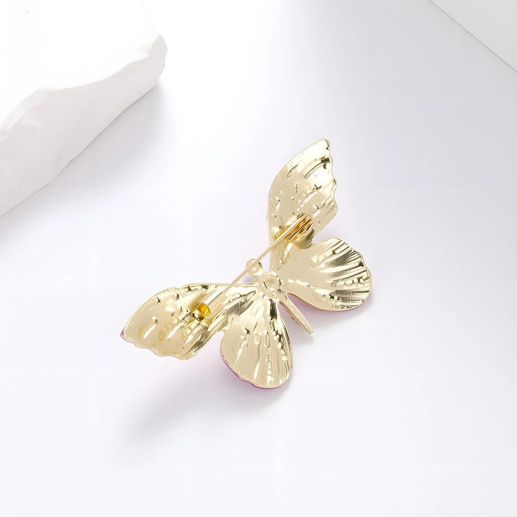 Elegant Gradient Enamel Butterfly Brooch With Pearl And Rhinestone Inlay, Women's Lapel Pin Gift