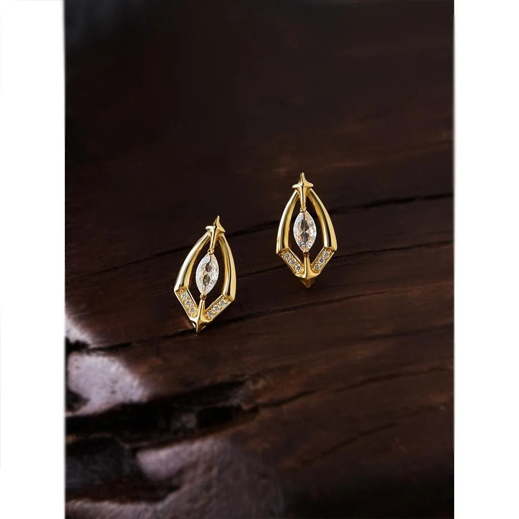 Light Luxury Geometric Star Zircon Copper Stud Earrings With Silver Plated Posts