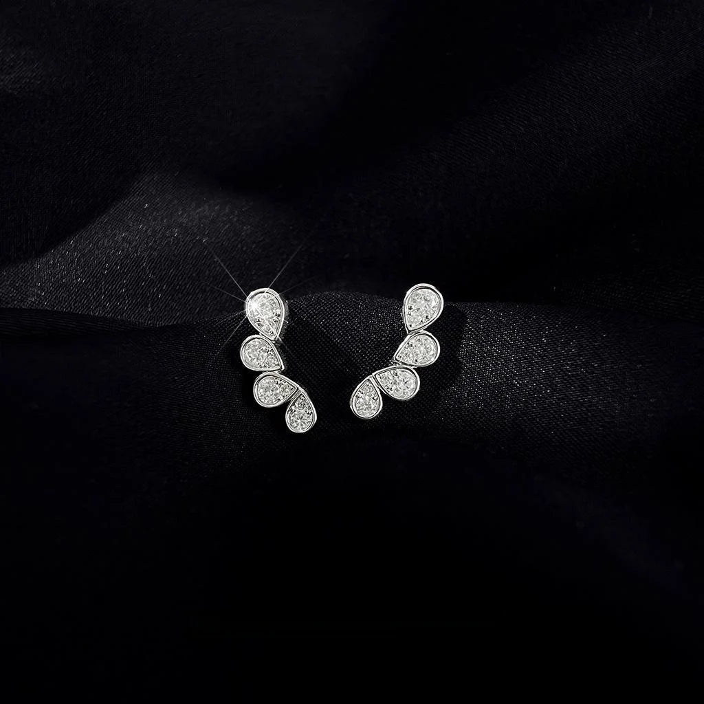 Minimalist Copper Teardrop Flower Petal Micro Pave Zircon Drop Earrings