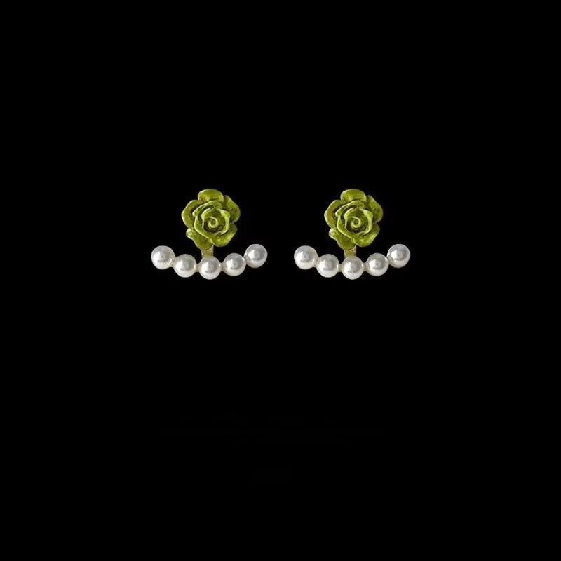 14K Gold Plated Copper Pearl Flower Stud Earrings Two Way Fresh Style
