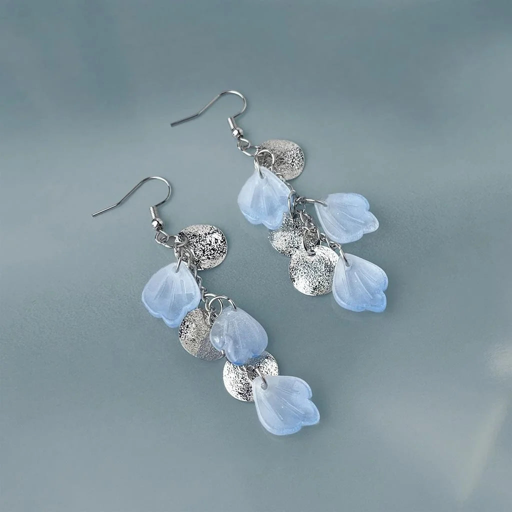 Gradient Petal Faux Shell Glass Crystal Tassel Drop Earrings, Copper Fresh Style Jewelry