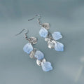 Gradient Petal Faux Shell Glass Crystal Tassel Drop Earrings, Copper Fresh Style Jewelry