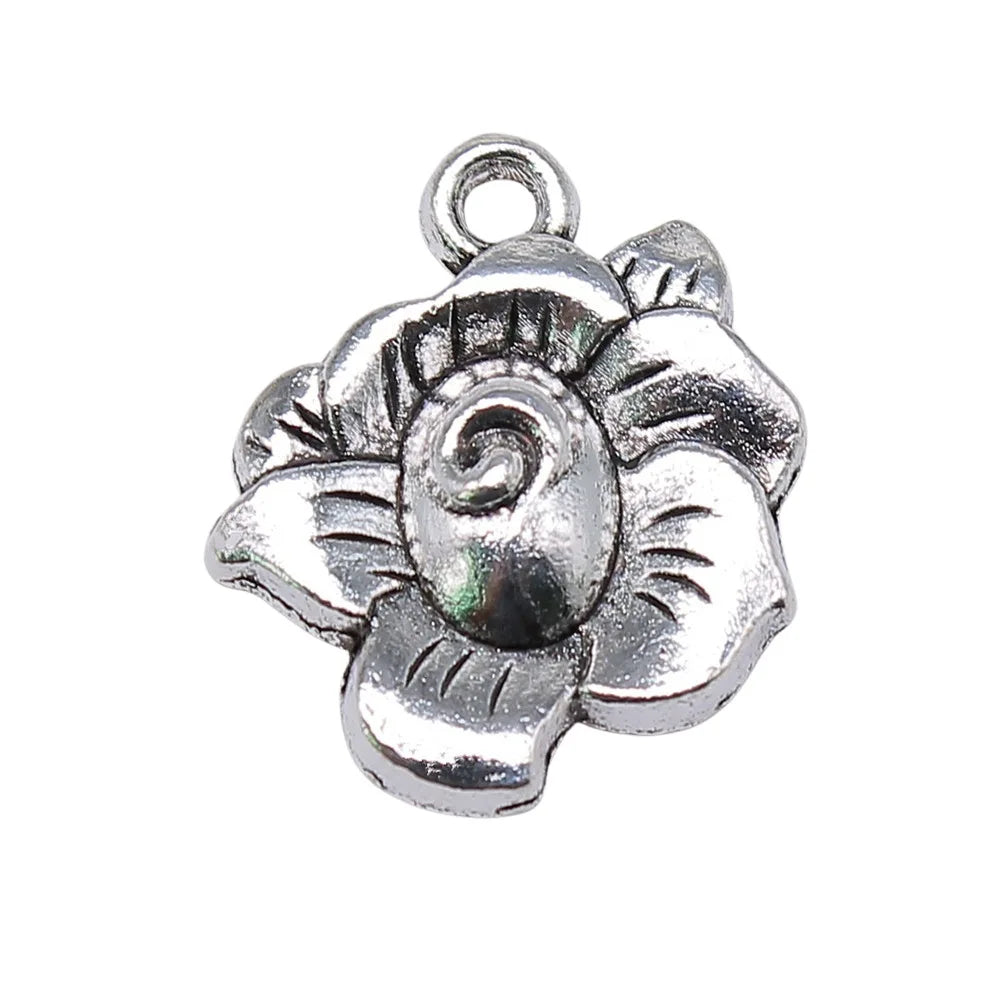 22x18mm 2.1g Antique Silver Zinc Alloy Flower Charm Pendant for Bracelet Necklace Jewelry Making