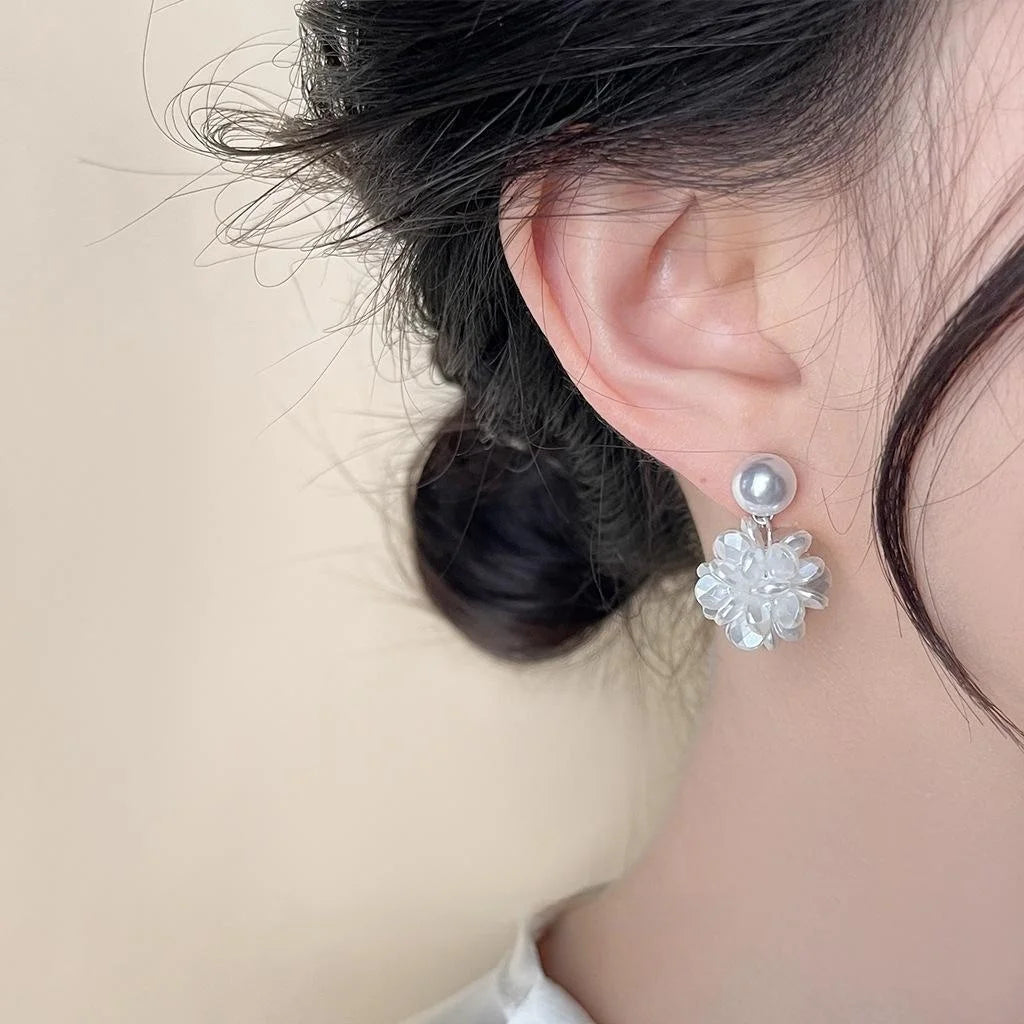 Sweet Floral Resin Hydrangea Drop Earrings With High Gloss Pearls Handmade Summer Jewelry