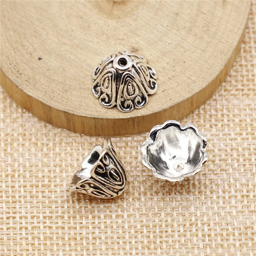 14x14x10mm 1.7g Multicolor Zinc Alloy Carved Flower Bead Cap Tassel End Cap for DIY Jewelry Making