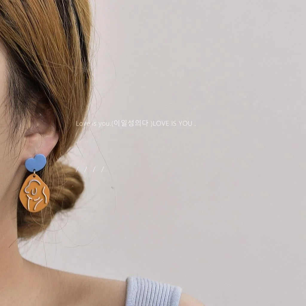 Abstract Asymmetric Enamel Copper Stud Earrings With Silver Plated Pins For Women