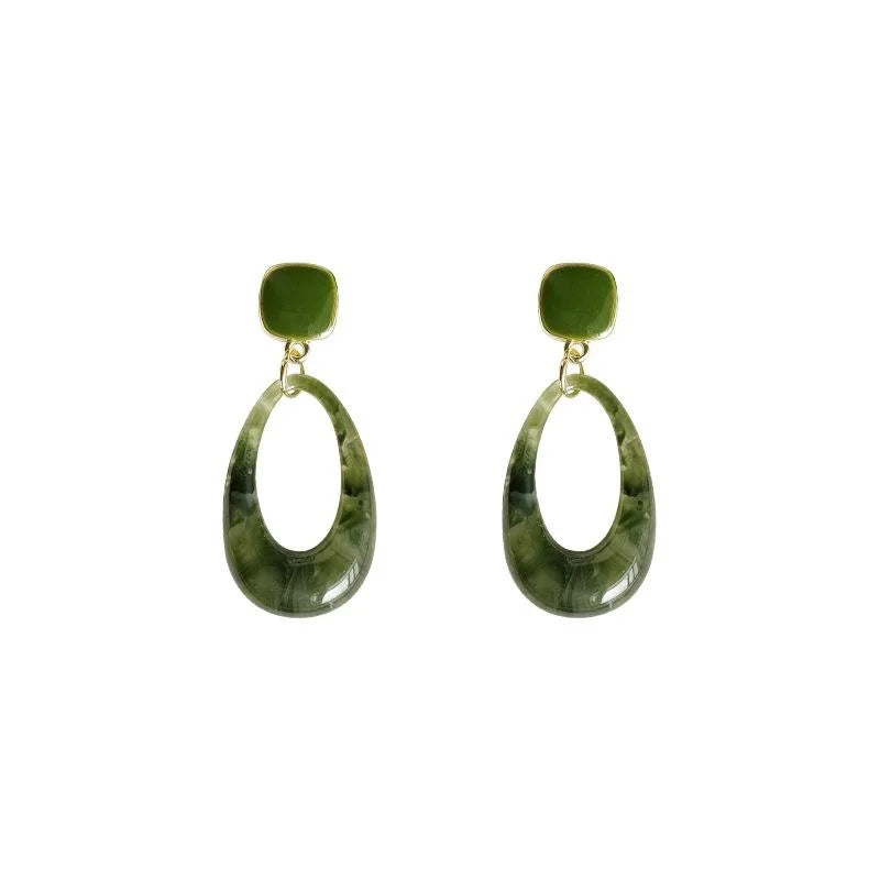 Vintage Green Gradient Acrylic Oval Drop Earrings With Silver Plated Pins