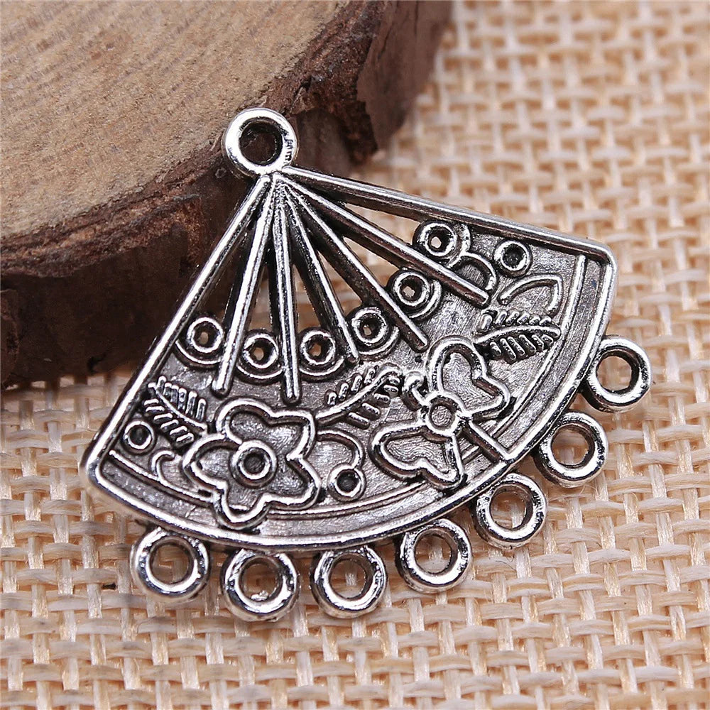 24x28mm 1.6g Multicolor Zinc Alloy Fan Shape Earring Connector Charms for DIY Earrings