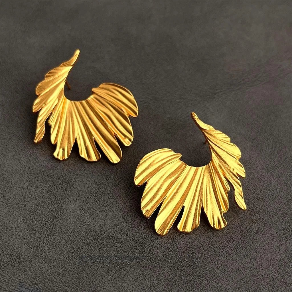 Matte Electroplated Copper Leaf Geometric Drop Earrings Retro Designer Statement Jewelry