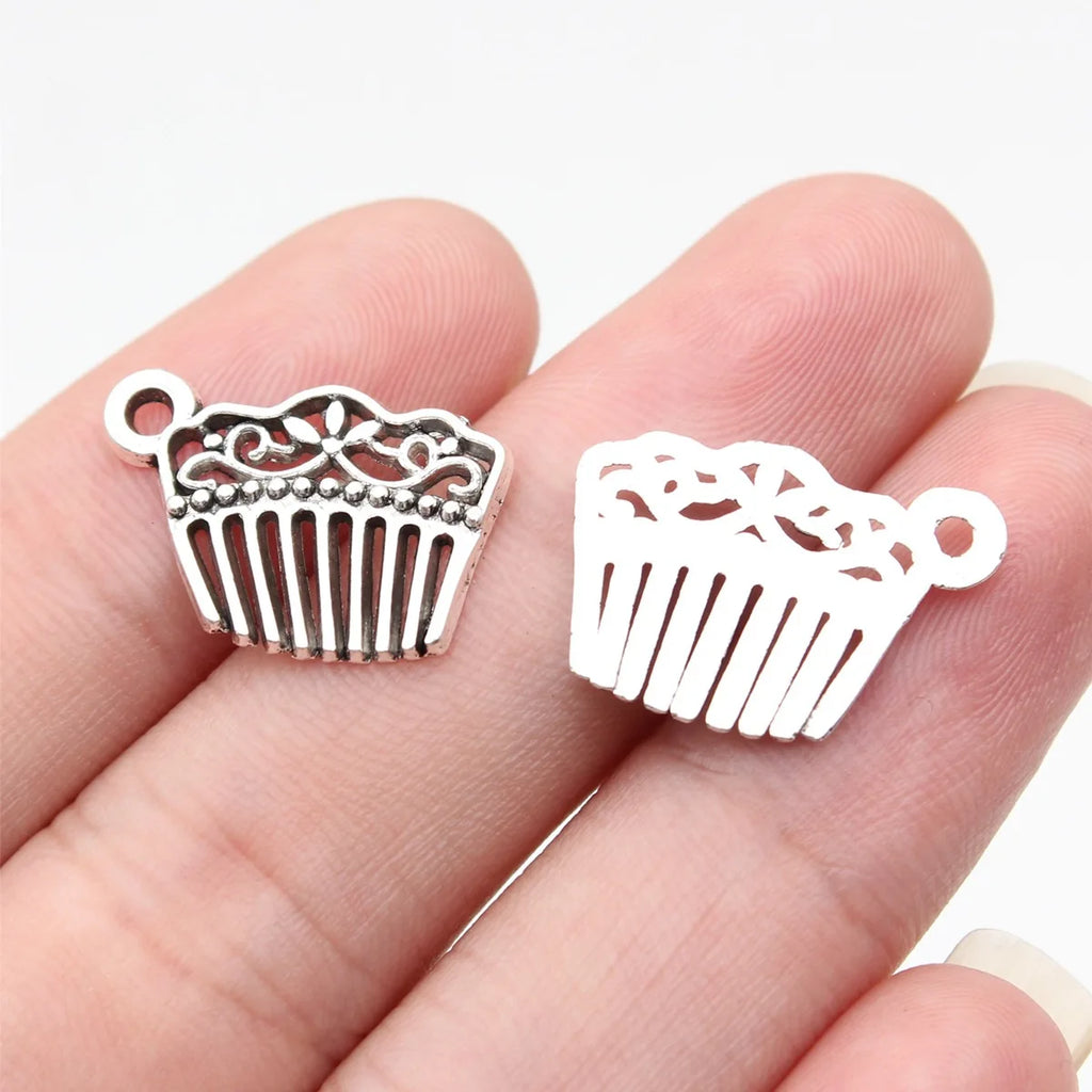 19x13mm 0.82g Antique Silver Zinc Alloy Comb Charm Pendant for Necklace Earring Bracelet DIY