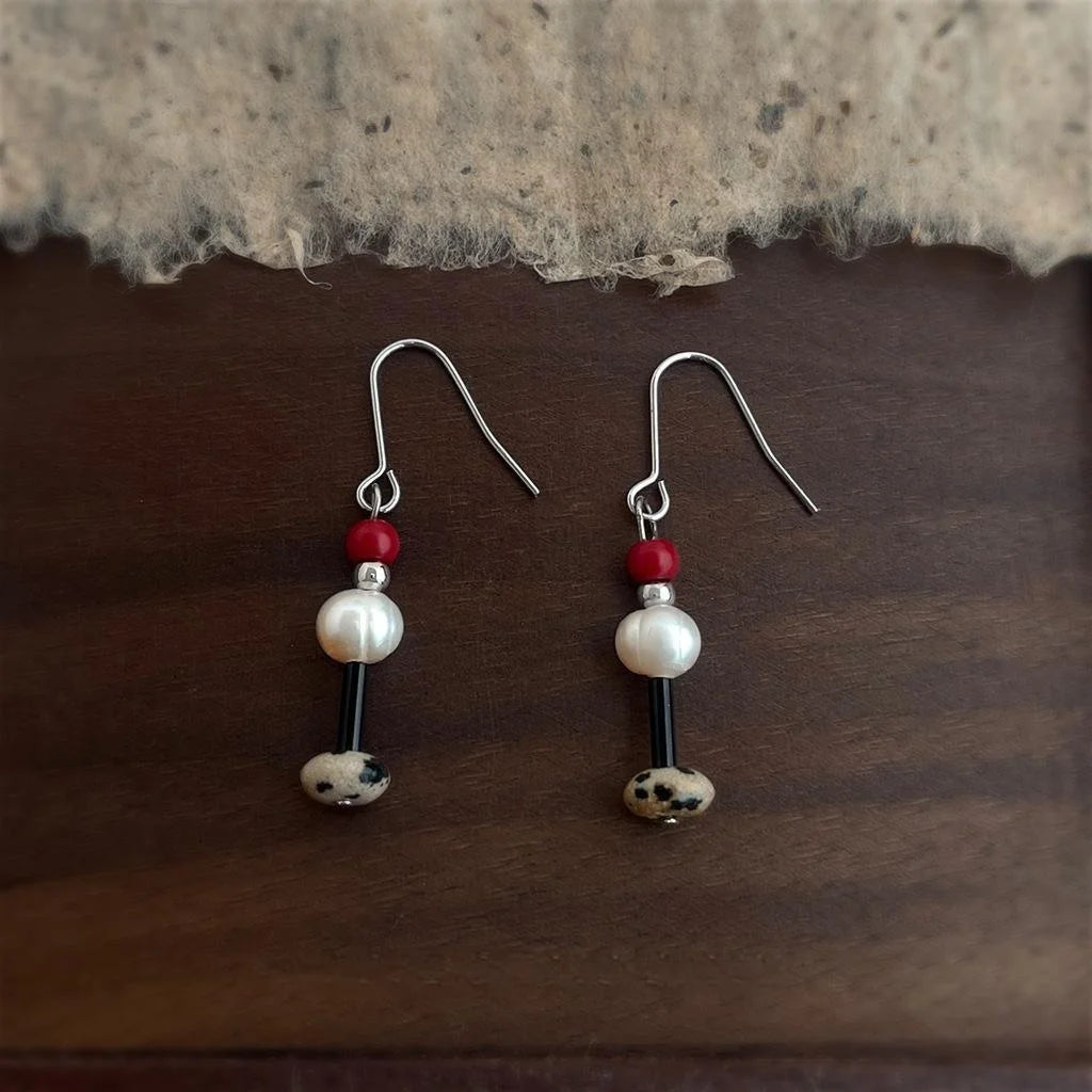 Natural Freshwater Pearl Geometric Round Chinese Style Handmade Drop Earrings