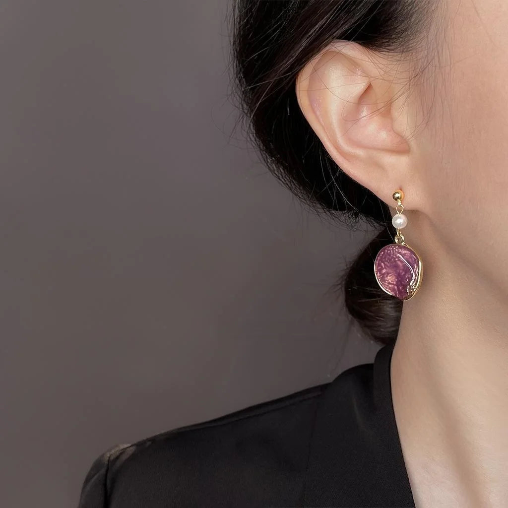 Original Designer Copper Enamel Purple Gradient Round Geometric Drop Earrings For Women
