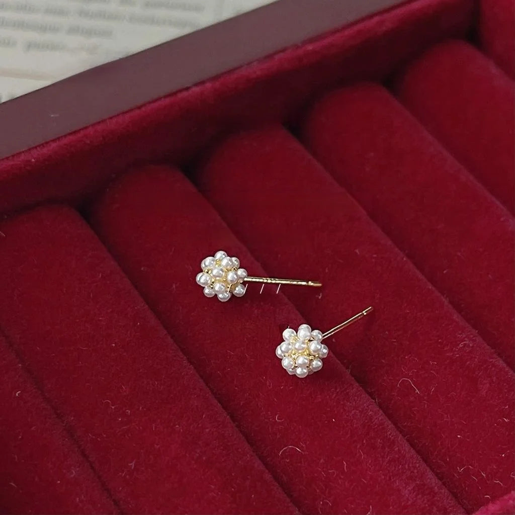 Mini 14K Gold Plated Copper Pearl Ball Stud Earrings, Minimalist Geometric Everyday Jewelry