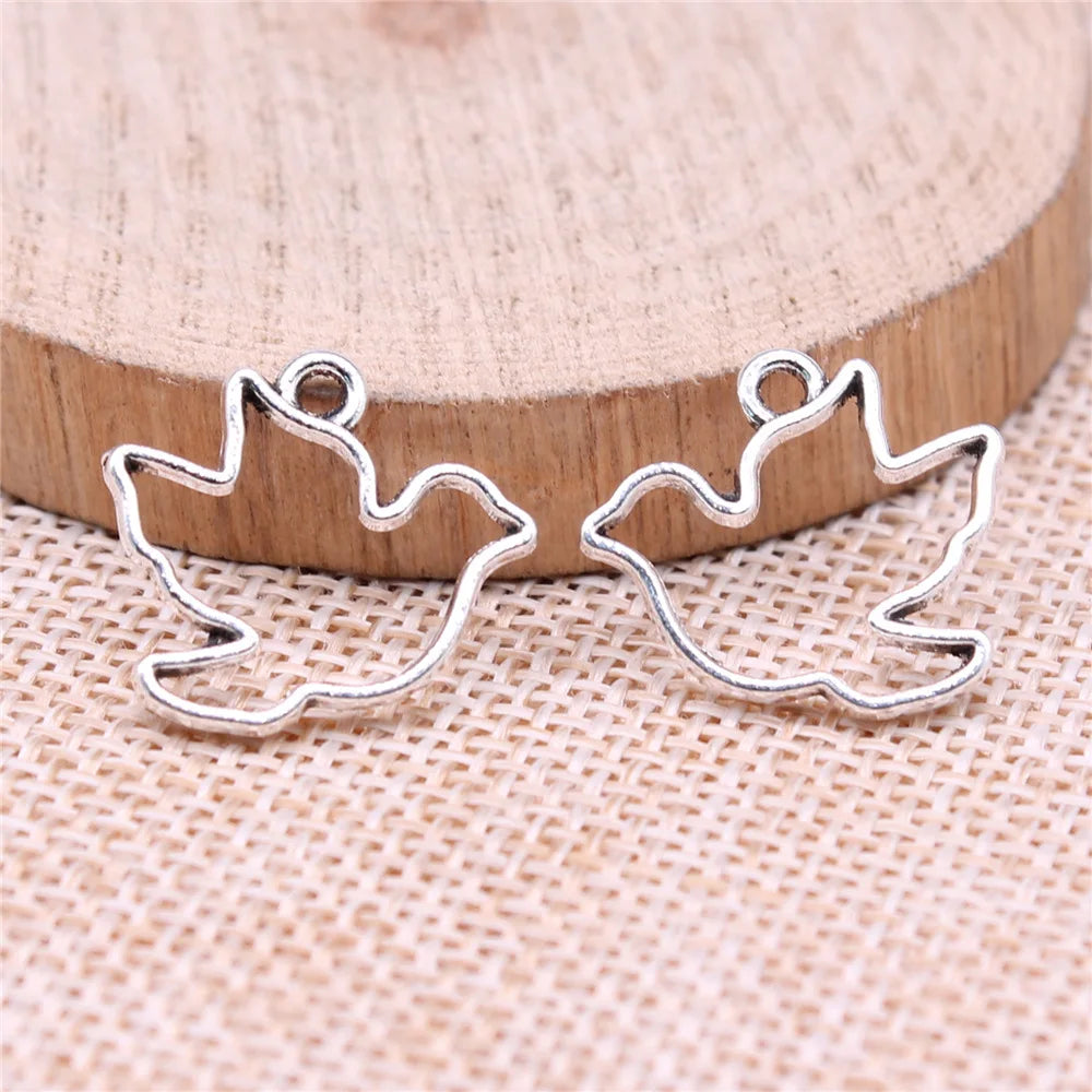 17x19mm 0.8g Antique Silver Zinc Alloy Hollow Dove Charm Pendant for DIY Necklace Bracelet Jewelry Making