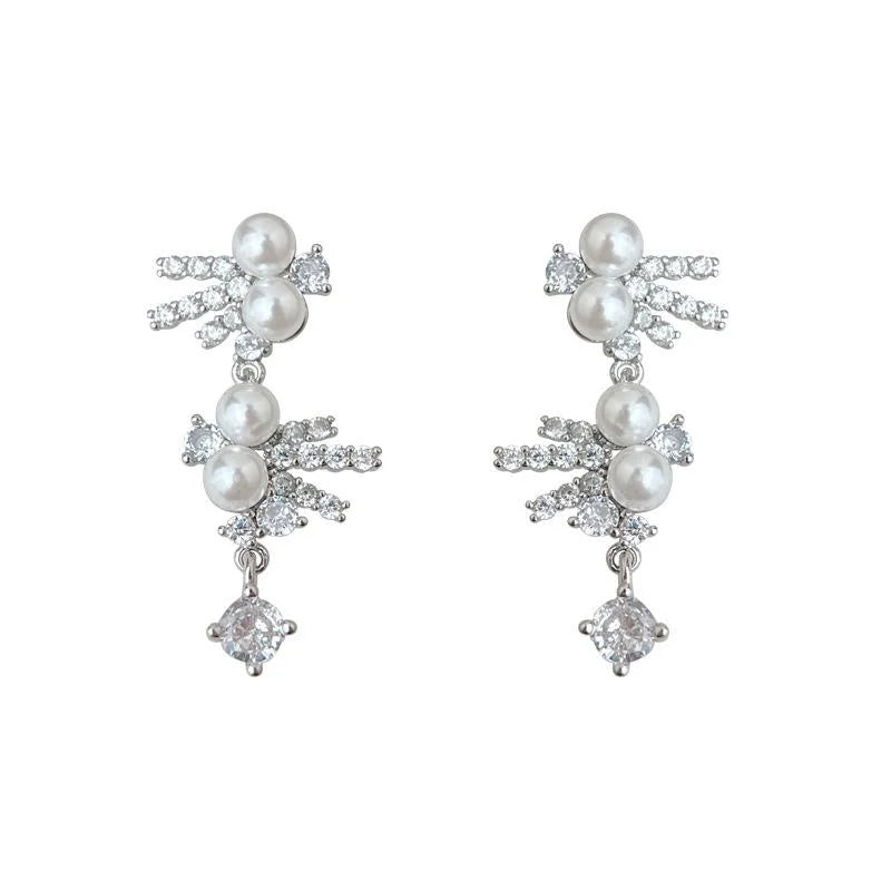 Light Luxury Copper Zircon Teardrop Geometric Irregular Tassel Drop Earrings For Women