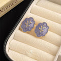French Vintage 14K Gold Plated Alloy Purple Enamel Wheat Leaf Drop Earrings