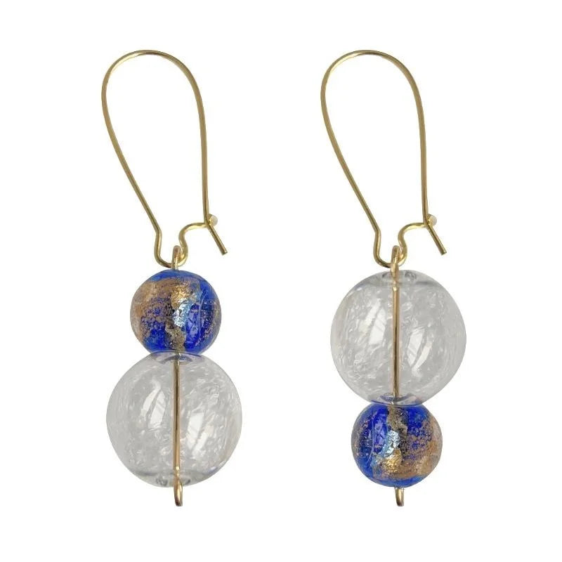 New Chinese Style Handmade Glass Crystal Asymmetric Indigo Geometric Round Drop Earrings