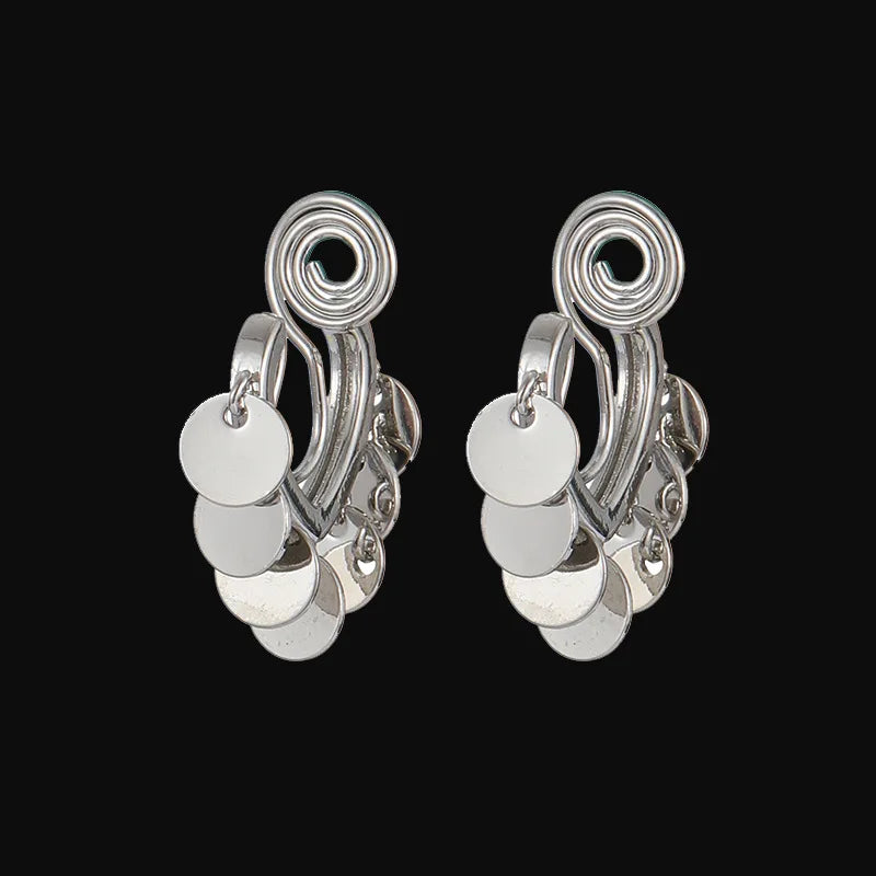 Elegant Luxury Gold Alloy Spiral Heart Disc Tassel Stud & Clip On No Piercing Drop Earrings