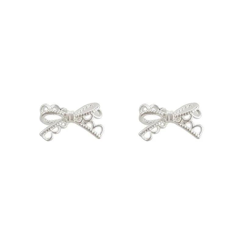 Minimalist Lace Style Hollow Bow Geometric Copper Stud Earrings
