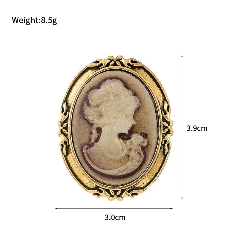 Vintage European Lady Cameo Alloy Brooch, Elegant Court Style Portrait Lapel Pin For Suits And Gifts