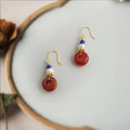 Freshwater Pearl Red Agate Geometric Hoop Drop Earrings Vintage Palace Style Handmade Jewelry