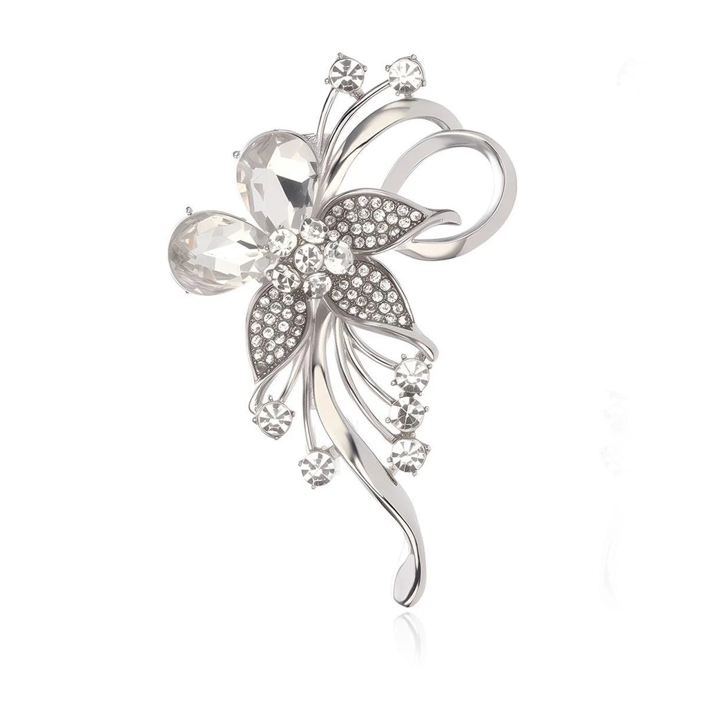 Luxury Red Crystal Flower Rhinestone Brooch Pin For Women, Elegant Alloy Lapel Corsage Suit Dress Gift