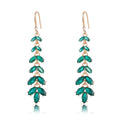 Elegant Long Crystal Leaf Tassel Earrings, Silver Alloy Rhinestone Floral Dangle Jewelry For Wedding Party