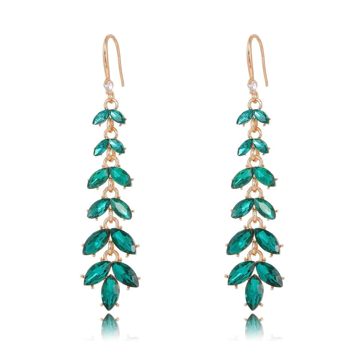 Elegant Long Crystal Leaf Tassel Earrings, Silver Alloy Rhinestone Floral Dangle Jewelry For Wedding Party