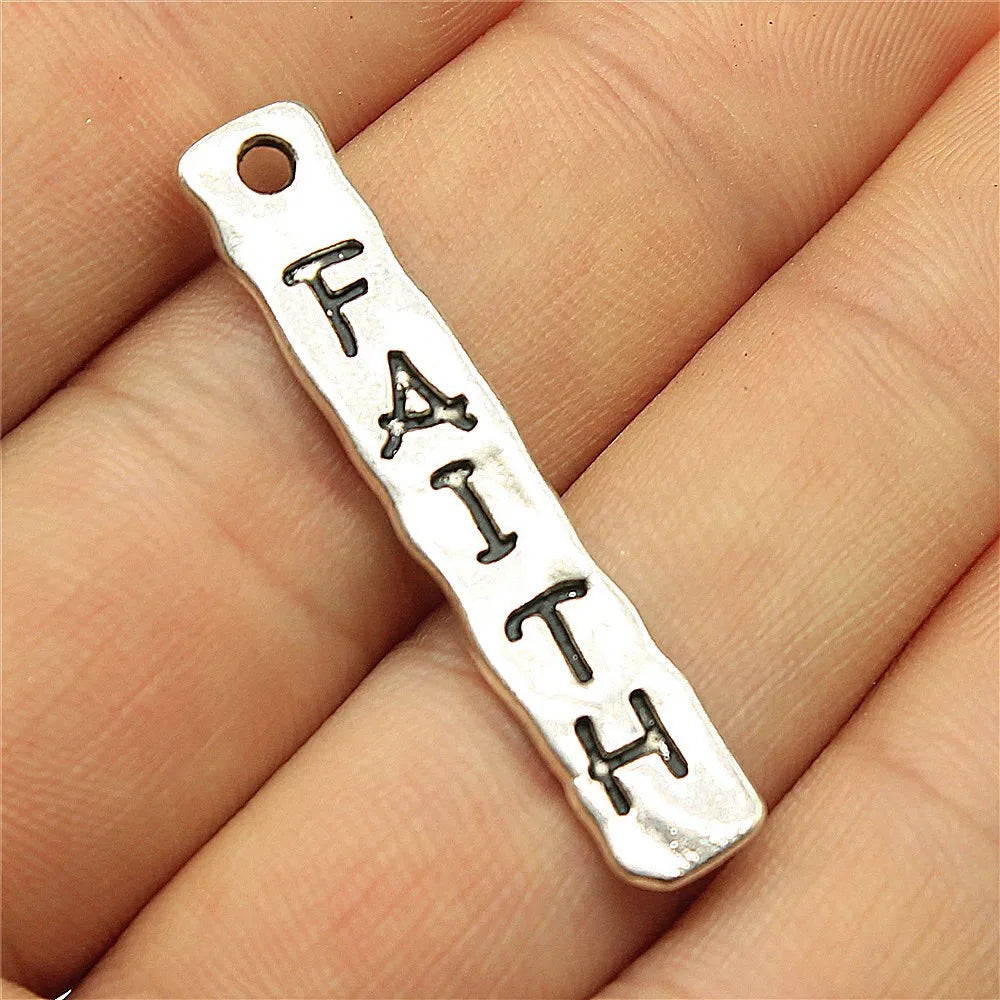 39x7mm 2.2g Antique Silver Zinc Alloy faith Word Tag Letter Charm Pendant for DIY Jewelry Making