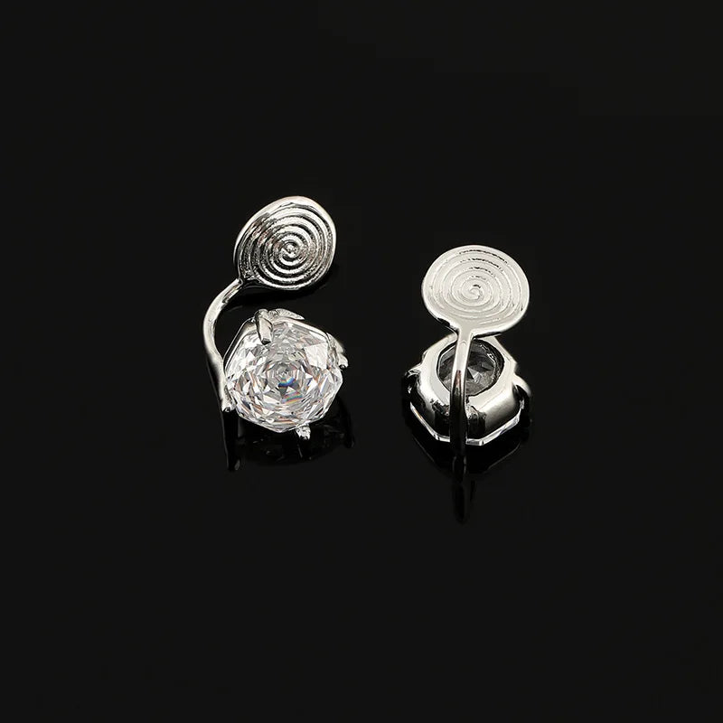 Elegant Spiral Disc Rose Cut Zircon Alloy Stud & Clip On No Piercing Women's Fashion Earrings