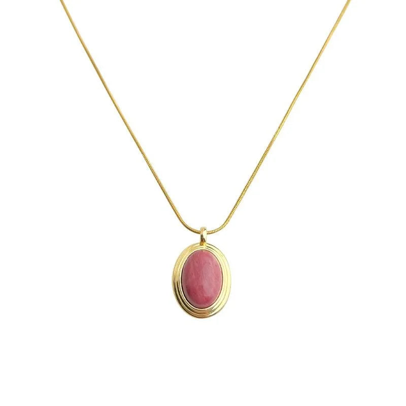 18K Gold Plated 304 Stainless Steel Red Wood Grain Natural Stone Geometric Necklace For Women