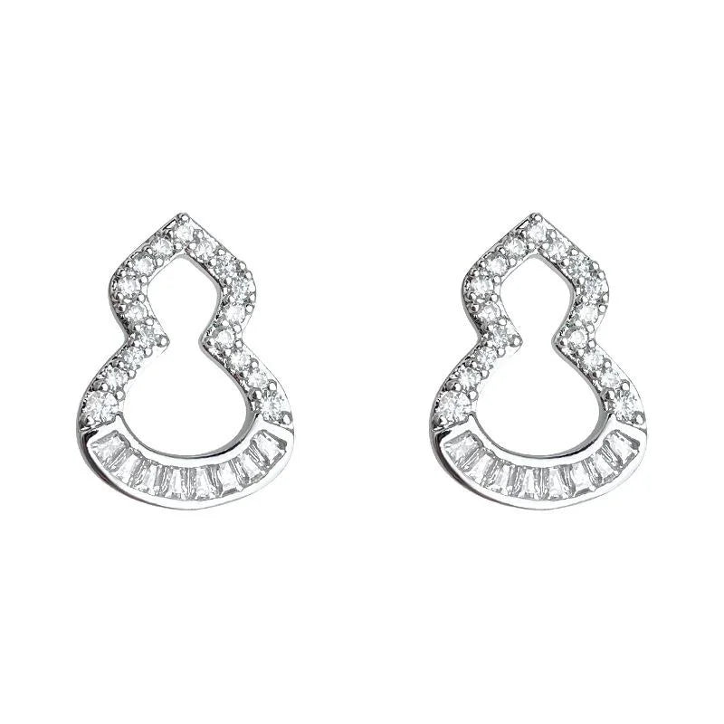 Light Luxury Micro Pave Zircon Gourd Stud Earrings Silver Plated Copper Geometric Jewelry