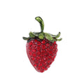 Cute Strawberry Fruit Brooch With Red Rhinestones And Green Enamel Leaves, Elegant Lapel Pin Gift