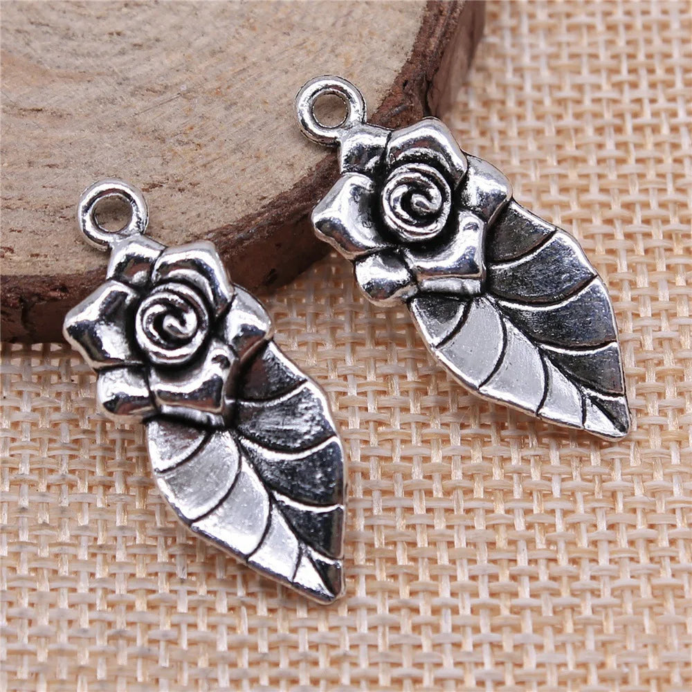 32x13mm 2.4g Antique Silver Zinc Alloy Flower Leaf Charm Pendant for DIY Jewelry Making