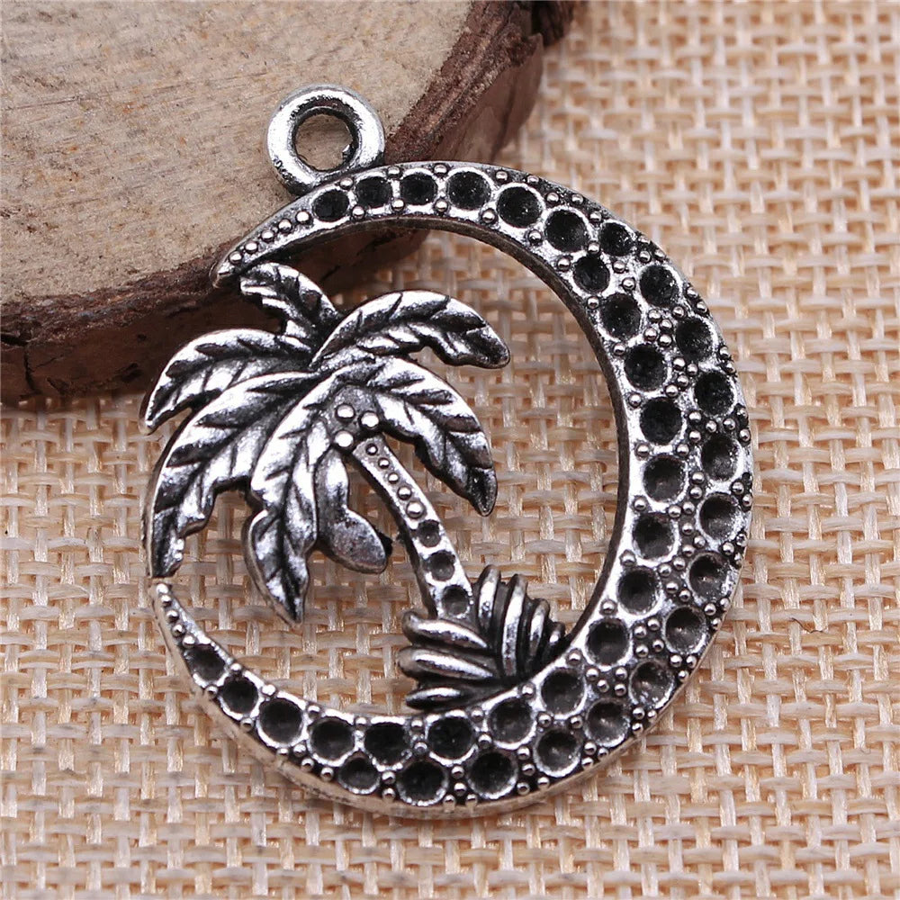 37x30mm 4.8g Antique Silver Zinc Alloy Coconut Palm Tree Charm Pendant for Necklace Jewelry Making