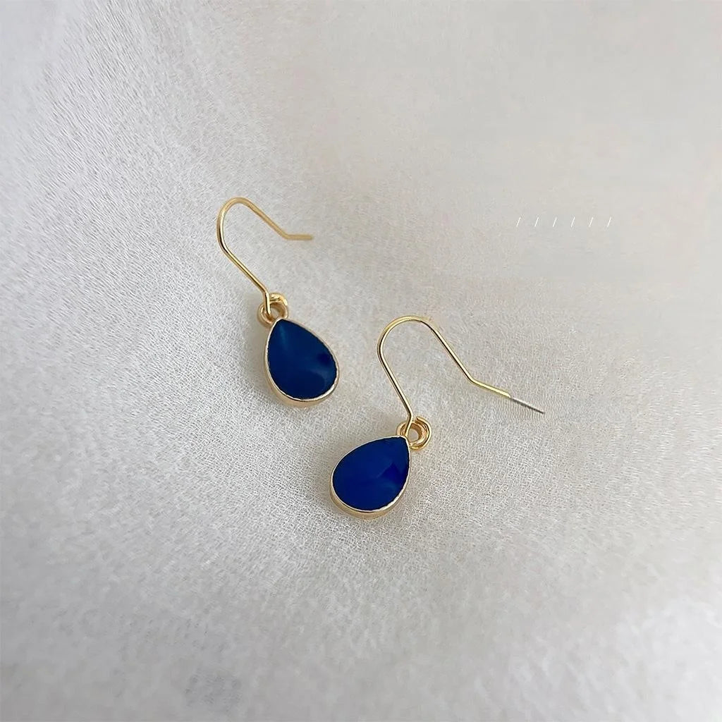 14K Gold Plated Copper Teardrop Drop Earrings Minimalist Haze Blue Fashion Jewelry for Women