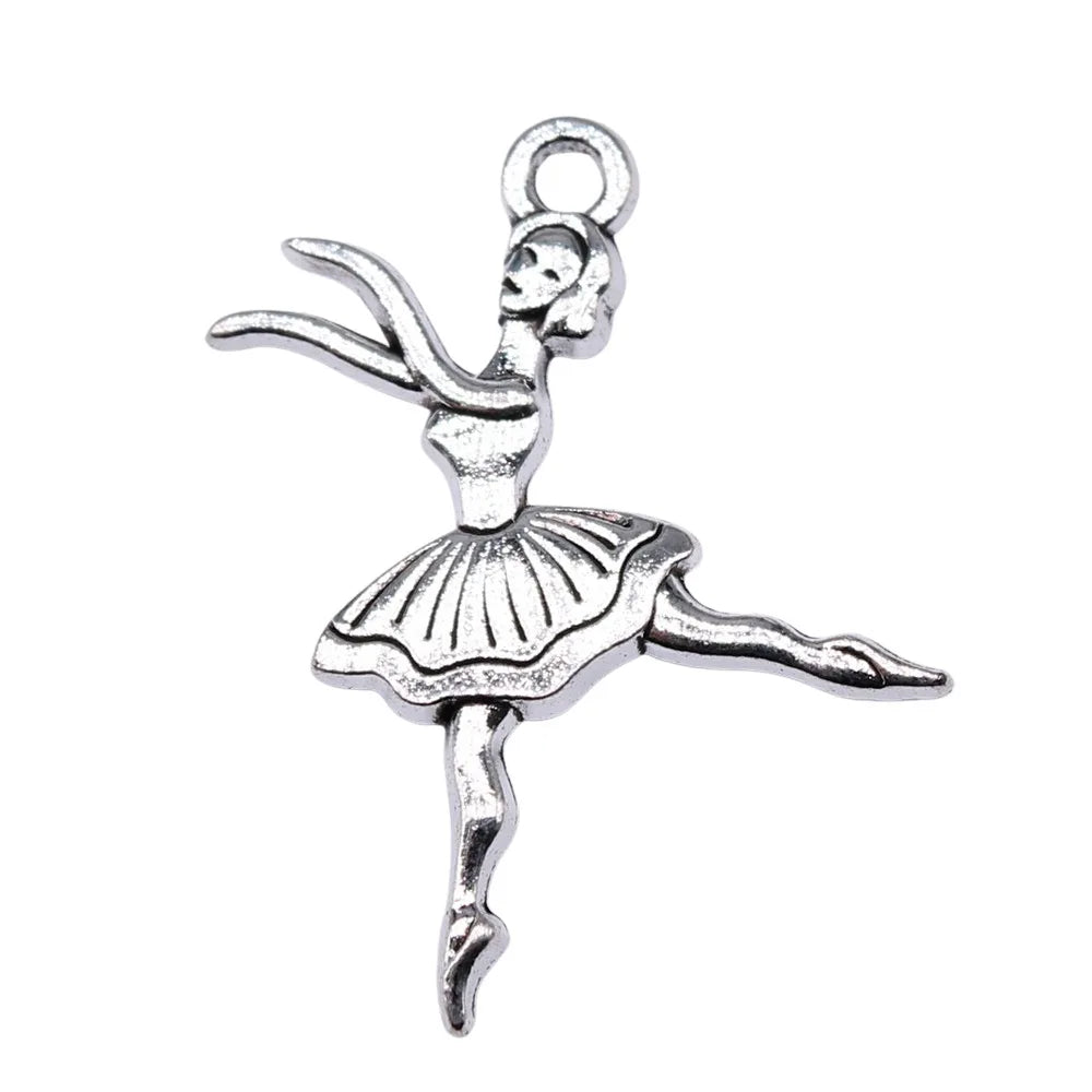 28x23mm 1.53g Antique Silver Zinc Alloy Ballet Dancer Charm Pendant for Dance Jewelry Making