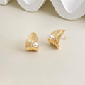 Light Luxury 14K Gold Plated Copper Leaf Drop Earrings With Silver Plated Posts
