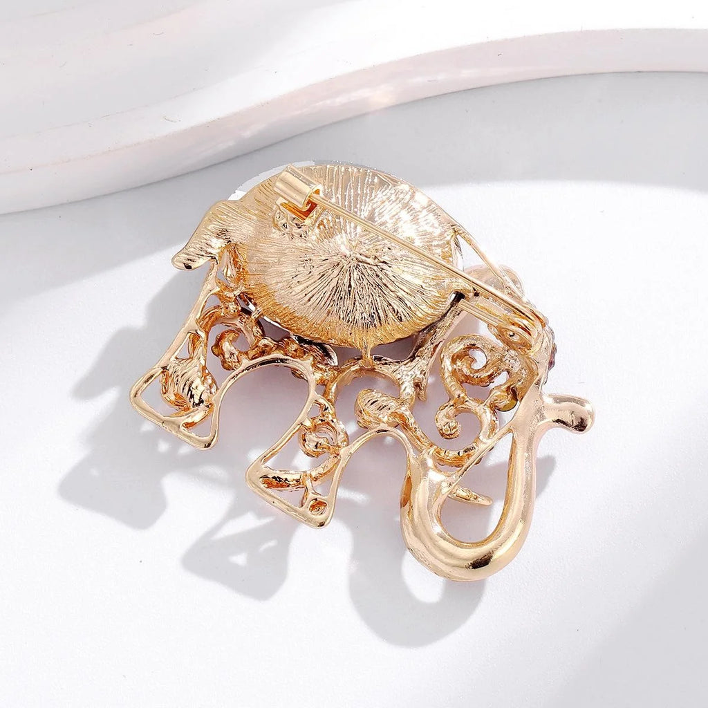 Luxury Elephant Rhinestone Brooch With Red Crystal Body, Elegant Animal Lapel Pin Corsage Gift