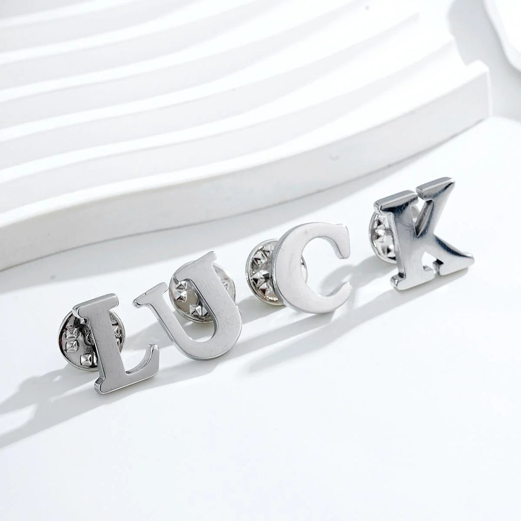 Elegant Silver Stainless Steel Alphabet Letter Brooch Pins, A-Z Initial Lapel Pin Corsage Suit Accessory Gift